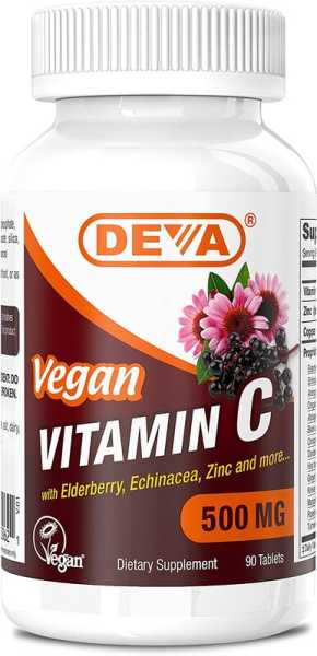 Deva, Vegan Vitamin C with Elderberry, 500mg, 90 Tabletten