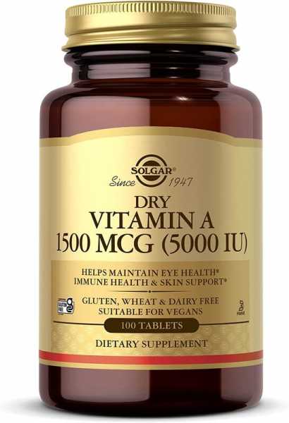 Solgar, Dry Vitamin A, 1500 mcg (5000 IU), 100 Tabletten