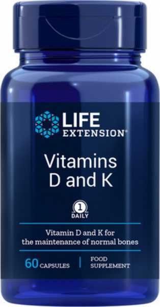 Life Extension, Vitamin D3 und K2, 60 Kapseln