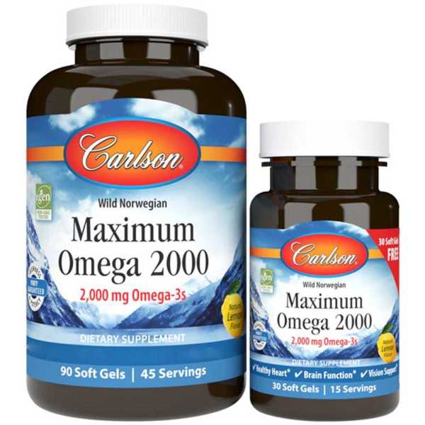 Carlson Labs, Maximum Omega 2000, 2000mg, 90+30 Weichkapseln