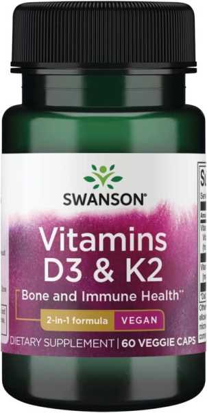 Swanson, Vitamin D3 & K2, 2,000 IU & 75mcg, 60 Kapseln