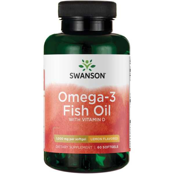 Swanson, Omega-3 Fish Oil with Vitamin D, Zitronengeschmack, 1,000mg, 60 Weichkapseln