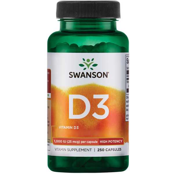 Swanson, Vitamin D3, 1,000 IU, 250 Kapseln