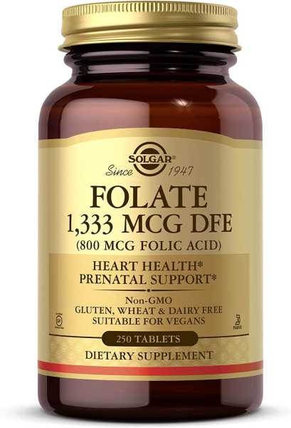 Solgar, Folate 1333 mcg DFE (800 mcg Folic Acid), 250 Tabletten