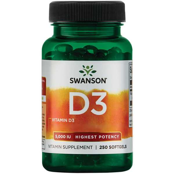 Swanson, Vitamin D3, 5.000 IU, 250 Weichkapseln | Sonderposten