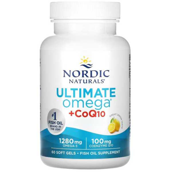 Nordic Naturals, Ultimate Omega + CoQ10, 1280 mg Omega-3 + 100mg Q10, Zitrone, 60 Weichkapseln