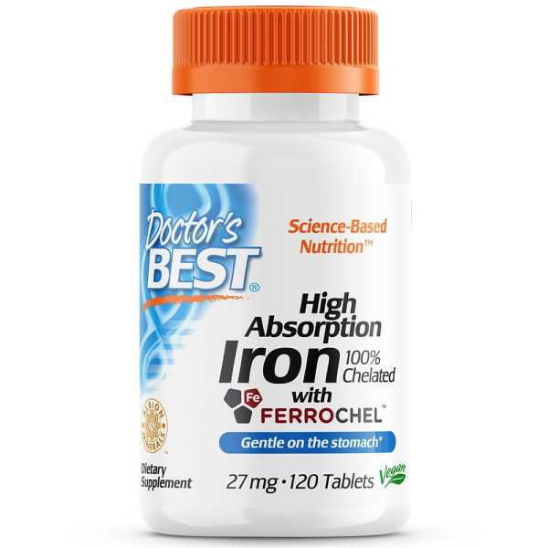 Doctor's Best, High Absorption Iron with Ferrochel®, 27mg, 120 Tabletten
