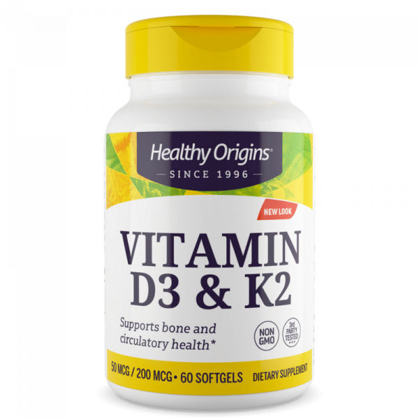Healthy Origins, Vitamin D3 & K2, 50mcg/200mcg, 60 Weichkapseln