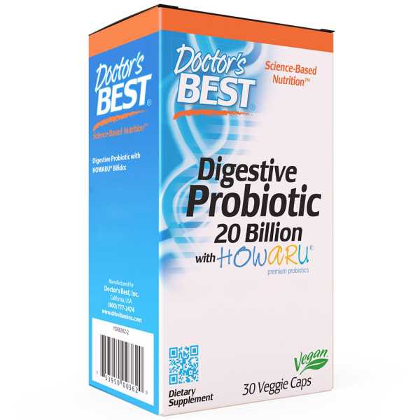 Doctor's Best, Digestive Probiotic 20 Billion with Howaru®, 30 Kapseln