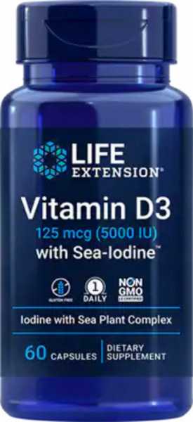 Life Extension, Vitamin D3 mit Sea-Iodine, 5000 IU, 60 Kapseln