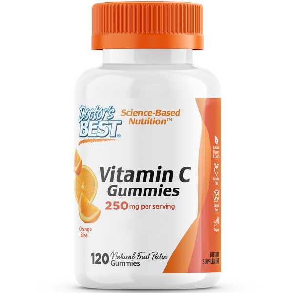 Doctor's Best, Vitamin C, 250 mg, 120 Veg. Gummibären, Orange