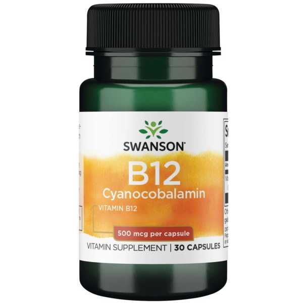 Swanson, Vitamin B12 Cyanocobalamin, 500mcg, 30 Kapseln
