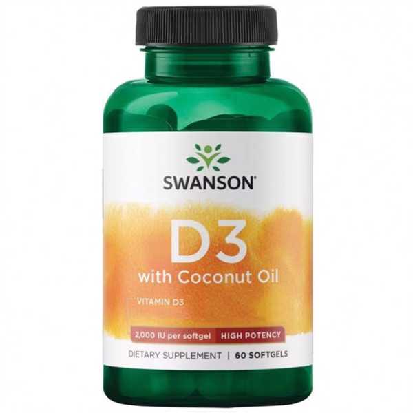 Swanson, Vitamin D3 with Coconut Oil - High Potency, 2,000IU (50 mcg), 60 Weichkapseln