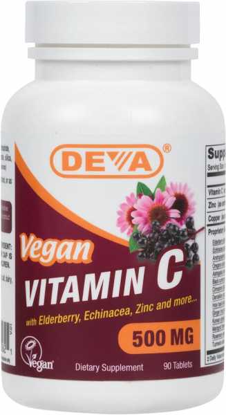 Deva, Vegan Vitamin C with Elderberry, 500mg, 90 Tabletten