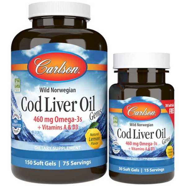 Carlson Labs, Cod Liver Oil, Zitronengeschmack, 460mg, 150+30 Weichkapseln