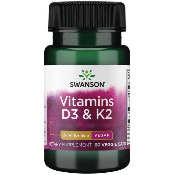 Swanson, Vitamin D3 & K2, 2,000 IU & 75mcg, 60 Kapseln