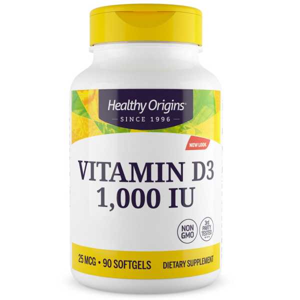 Healthy Origins, Vitamin D3, 1000IU, 90 Weichkapseln