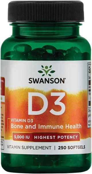 Swanson, Vitamin D3, Depot, 5.000 IU, 250 Weichkapseln