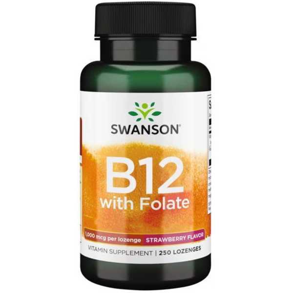 Swanson, Vitamin B12 with Folate, Erdbeergeschmack,1,000mcg, 250 Lutschtabletten