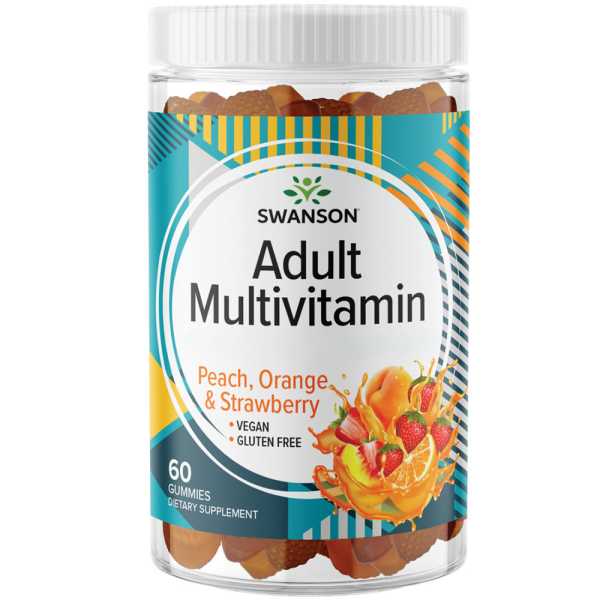 Swanson, Adult Multivitamin Gummies - Peach, Orange & Strawberry, 60 Gummibären